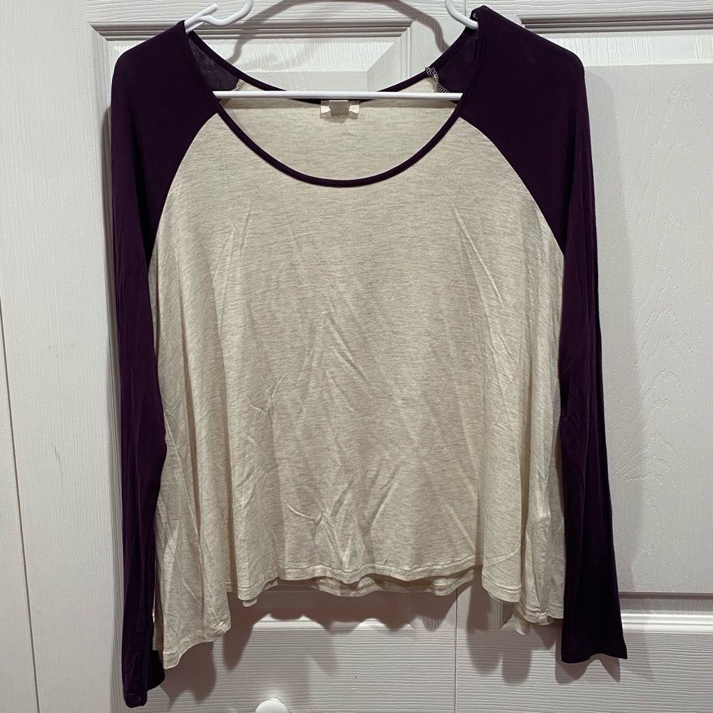 GARAGE Women’s Soft Long Sleeve Baseball Top Shirt - purple & white, size S
